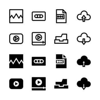 moderno medios de comunicación y archivo administración íconos sólido y línea para tablero y interfaz vector