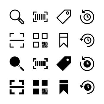 buscar y descubrimiento línea y sólido icono conjunto para ui y aplicación diseño vector