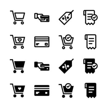 Modern E-commerce and Shopping Icons Solid and Line for Dashboard and Interface vector
