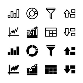 Professional Data Visualization and Chart Icon Set for Modern Interface and UX Design vector