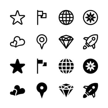 Modern Essential Symbols Icons Solid and Line for Dashboard and Interface vector