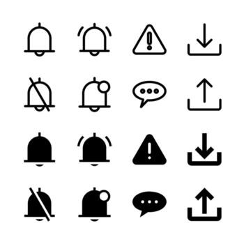 Notification and Alert Line and Solid Icon Set for UI and App Design vector