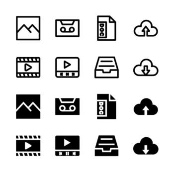 Professional Media and File Management Icon Set for Modern Interface and UX Design vector