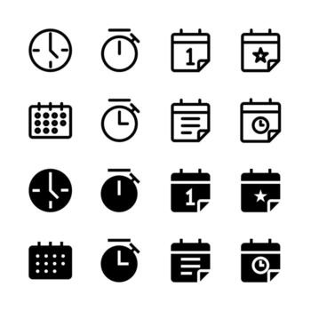 Complete Time and Calendar Icon Collection for App and Web UI Design vector