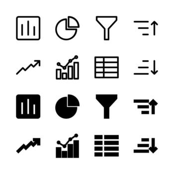 Modern Data Visualization and Chart Icons Solid and Line for Dashboard and Interface vector