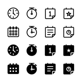 Professional Time and Calendar Icon Set for Modern Interface and UX Design vector