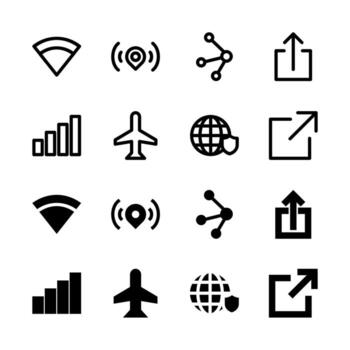 moderno red y conectividad íconos sólido y línea para tablero y interfaz vector
