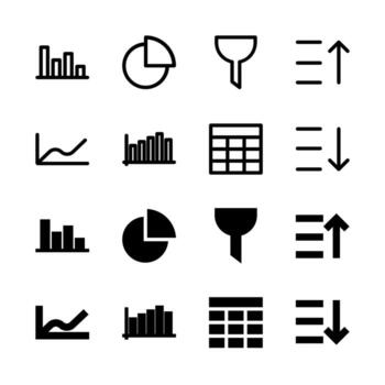 ui datos visualización y gráfico línea y sólido íconos para herramientas y sistema vector