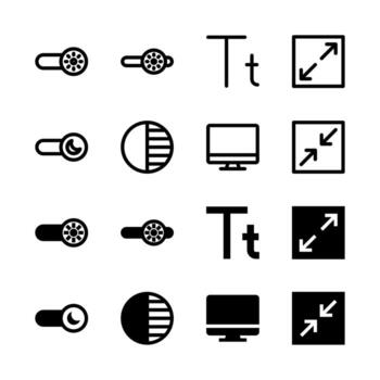 Display and Theme Settings Line and Solid Icon Set for UI and App Design vector