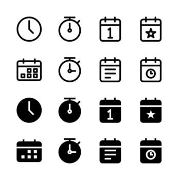 Time and Calendar Management Line and Solid Icon Set for UI and App Design vector