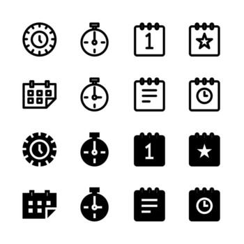UI Time and Calendar Management Line and Solid Icons for Tools and System vector