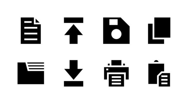 Essential Document File Management Solid Icon Set Perfect for Cloud Storage Apps vector