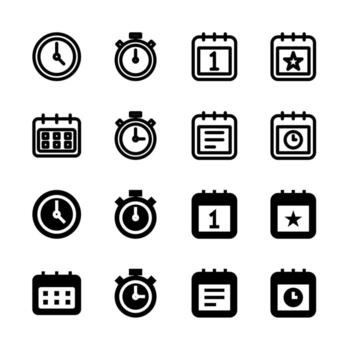 Modern Time and Calendar Icons Solid and Line for Dashboard and Interface vector