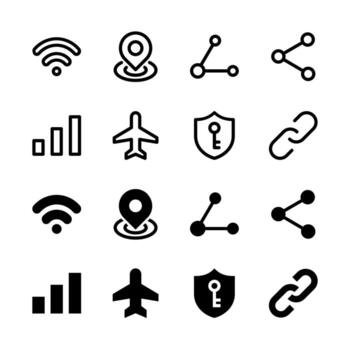 red y conectividad línea y sólido icono conjunto para ui y aplicación diseño vector