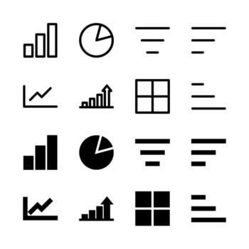 Data Visualization and Chart Line and Solid Icon Set for UI and App Design vector