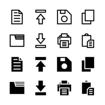 UI Document and File Management Line and Solid Icons for Tools and System vector