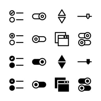 UI Interface Elements and Form Controls Line and Solid Icons for Tools and System vector