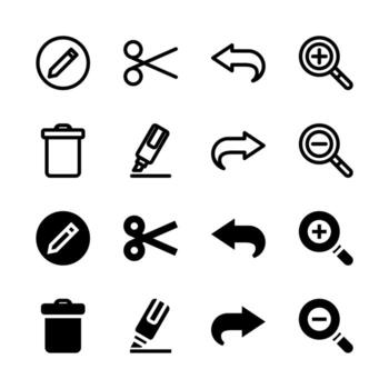 UI Editing Tools and Actions Line and Solid Icons for Tools and System vector