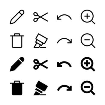 Modern Editing Tools and Actions Icons Solid and Line for Dashboard and Interface vector