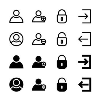Modern User and Account Icons Solid and Line for Dashboard and Interface vector
