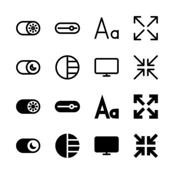 UI Display and Theme Settings Line and Solid Icons for Tools and System vector