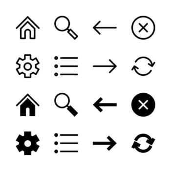 Modern Navigation Controls Icons Solid and Line for Dashboard and Interface vector