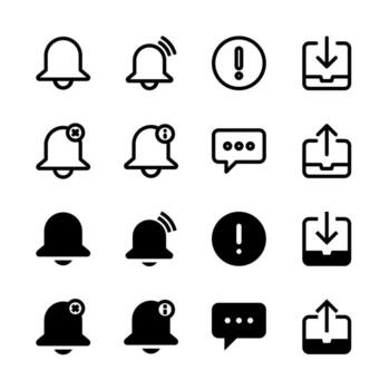 UI Notification and Alert Line and Solid Icons for Tools and System vector