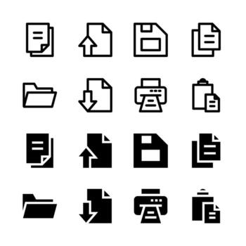 Modern Document and File Icons Solid and Line for Dashboard and Interface vector