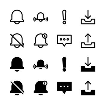 Modern Notification and Alert Icons Solid and Line for Dashboard and Interface vector