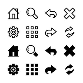 UI Navigation and Controls Line and Solid Icons for Tools and System vector