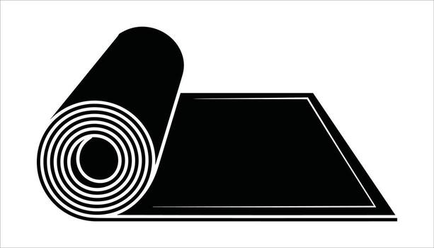 Black rolled up carpet or mat with white border on white background unrolled vector