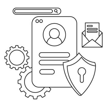 resumido digital seguridad elementos perfil, buscar, engranajes, proteger, y correo electrónico vector