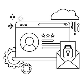 resumido datos seguridad sistema con nube, engranajes, y candado correo electrónico vector