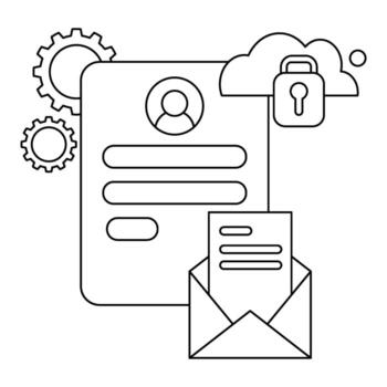 Secure Data Processing Cloud Lock, Gears, and Profile Information. vector