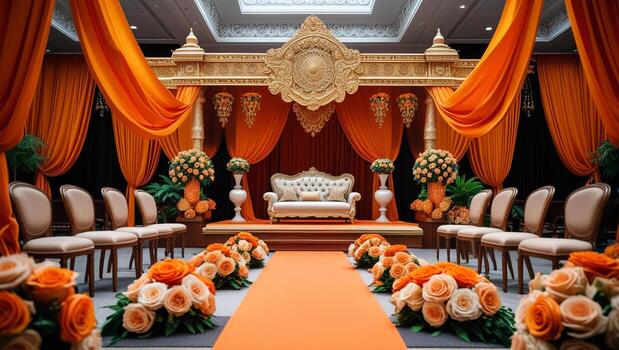 Golden Wedding Stage with Traditional Design photo