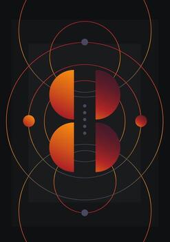 Abstract planet, gradient shapes on a black background. Esoteric symbols, imitation planets. vector