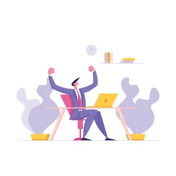 Happy Man Character Working with Laptop. Male Developer Coding, Developing Software on Computer. Web Designer Freelancer Concept. flat illustration vector