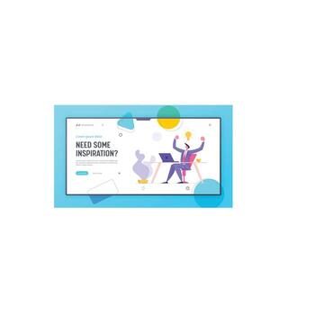 Happy Man Character Working with Laptop Having Idea Light Bulb Landing Page. Male Developer Coding, Developing Software on Computer. Web Designer Freelancer Concept Banner Website. flat illustration vector