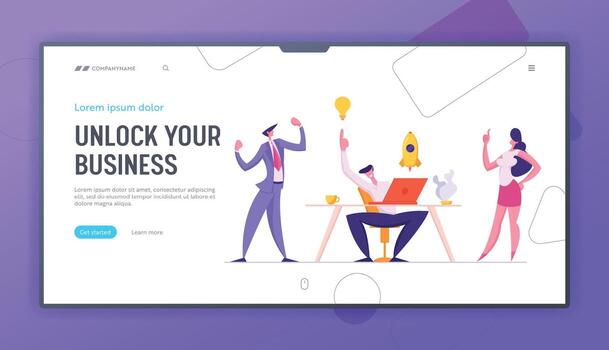 Successful Teamwork Concept Web Banner with Group of Business People Characters Launching Start Up Project. Team Working Together, Brainstorming Creative Idea Landing Page. flat cartoon illustration vector