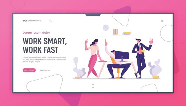 Successful Teamwork Concept Banner with Group of Smiling Business People Characters. Team Working Together on New Project, Brainstorming Creative Idea Landing Page Web. flat cartoon illustration vector