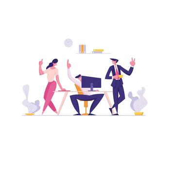 Successful Teamwork Concept with Group of Smiling Business People Characters. Team Working Together on New Project, Brainstorming Creative Idea. flat cartoon illustration vector