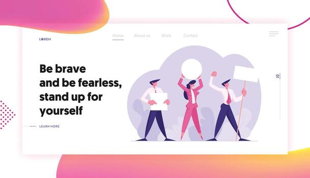 People with Placards on Demonstration, Strike, Characters Holding Empty Vote Banners and Signs. Voting, Protesting Citizen Website Landing Page, Web Page. Cartoon Flat Illustration, Banner vector