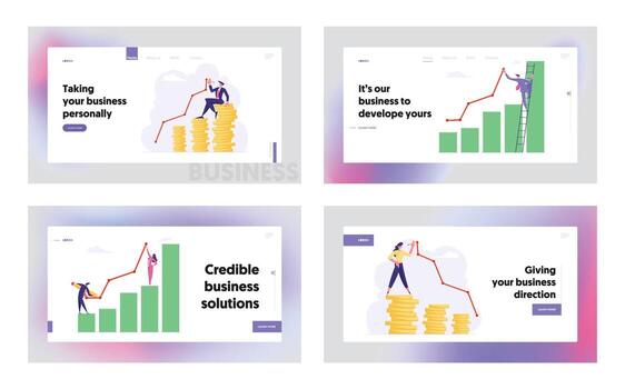 Money Wealth Diagram, Growth Data Analysis Arrow Graph Concept, Website Landing Page Set, Financial Profit Statistic Marketing Solution Development, Web Page. Cartoon Flat Illustration, Banner vector