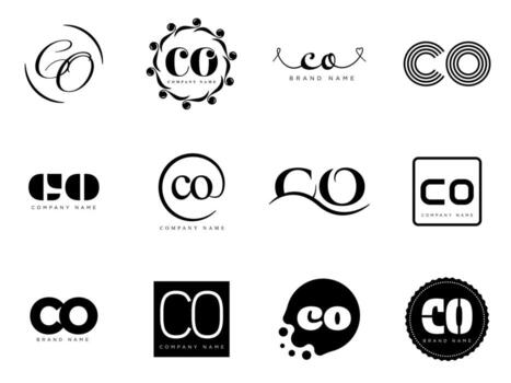 CO logo template. Letter c and o logotype. Set different classic serif lettering and modern bold text with design elements. Initial font typography. vector