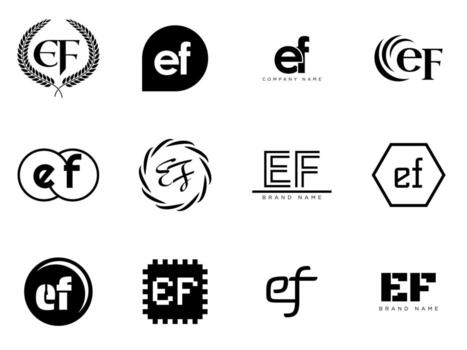EF logo company template. Letter e and f logotype. Set different classic serif lettering and modern bold text with design elements. Initial font typography. vector