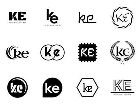 KE logo template. Letter k and e logotype. Set different classic serif lettering and modern bold text with design elements. Initial font typography. vector
