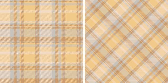 Warm, inviting tartan patterns, versatile for textiles, backgrounds, and designs. Features soft gold, beige, and grey tones. Ideal for autumn and cozy themes. vector