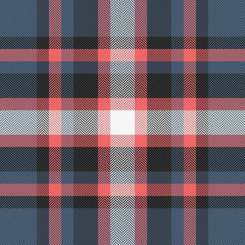 Close up check tartan seamless, deep texture pattern . Summertime plaid textile fabric background in red and cyan colors. vector