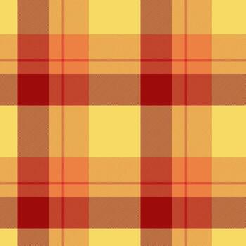 Designer pattern check background, geometric seamless fabric plaid. Purchase tartan texture textile in yellow and red colors. vector