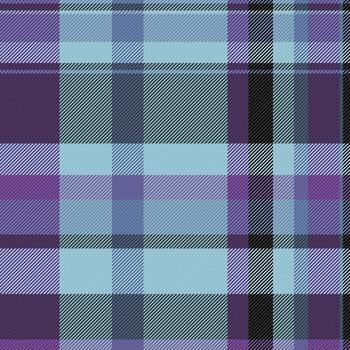 Decorative tartan texture textile, pure background pattern check. Swatch seamless fabric plaid in cyan and violet colors. vector